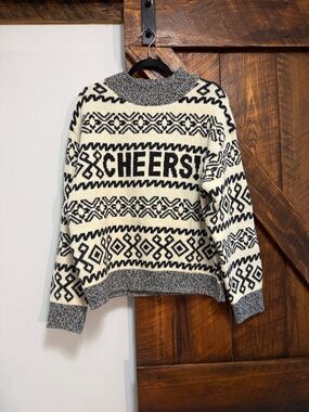 a new day Black & Cream Graphic Fair Isle 'CHEERS!' Crewneck Sweater